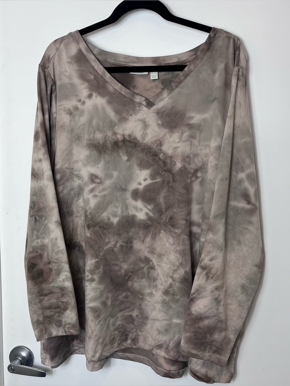LOGO Lounge Brushed Tie Dye Comfy Top V-Neck Long Sleeve 2X Lori Goldstein